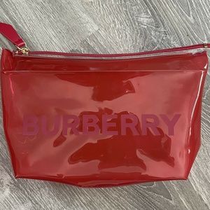 BURBERRY Translucent Clear Pouch COSMETIC Case CLUTCH Makeup BAG Neon Red
